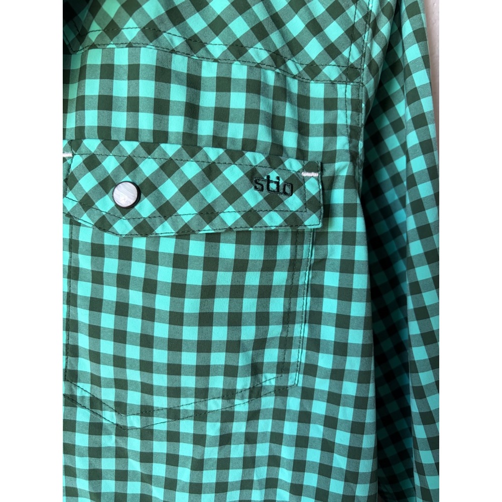 Stio Eddy Shirt Green Gingham Pearl Snap Long Sleeve Button Down - Picture 5 of 7